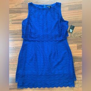 New American Living Dress Women 18 Blue Lace Scallop Hem Tier Sheath Fishtail